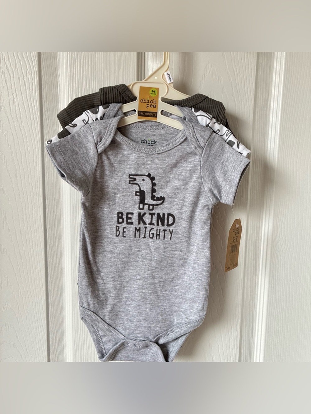 chick pea Gray 'Be Kind Be Mighty' Dino Short-Sleeve Bodysuit Pack